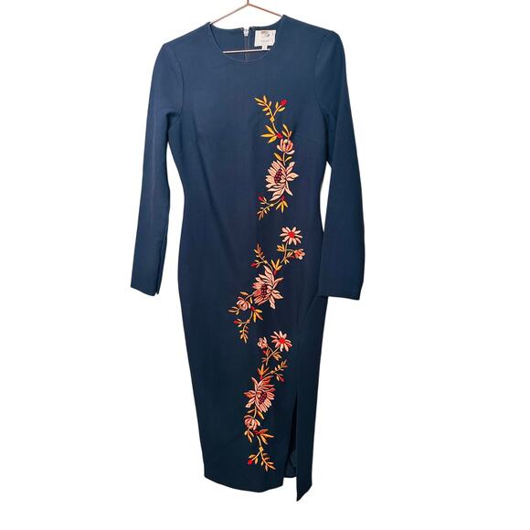 CINQ A SEPT Women's Navy Orange Floral Embroidered Side Slit Lexi Dress Size 8 - Picture 6 of 16